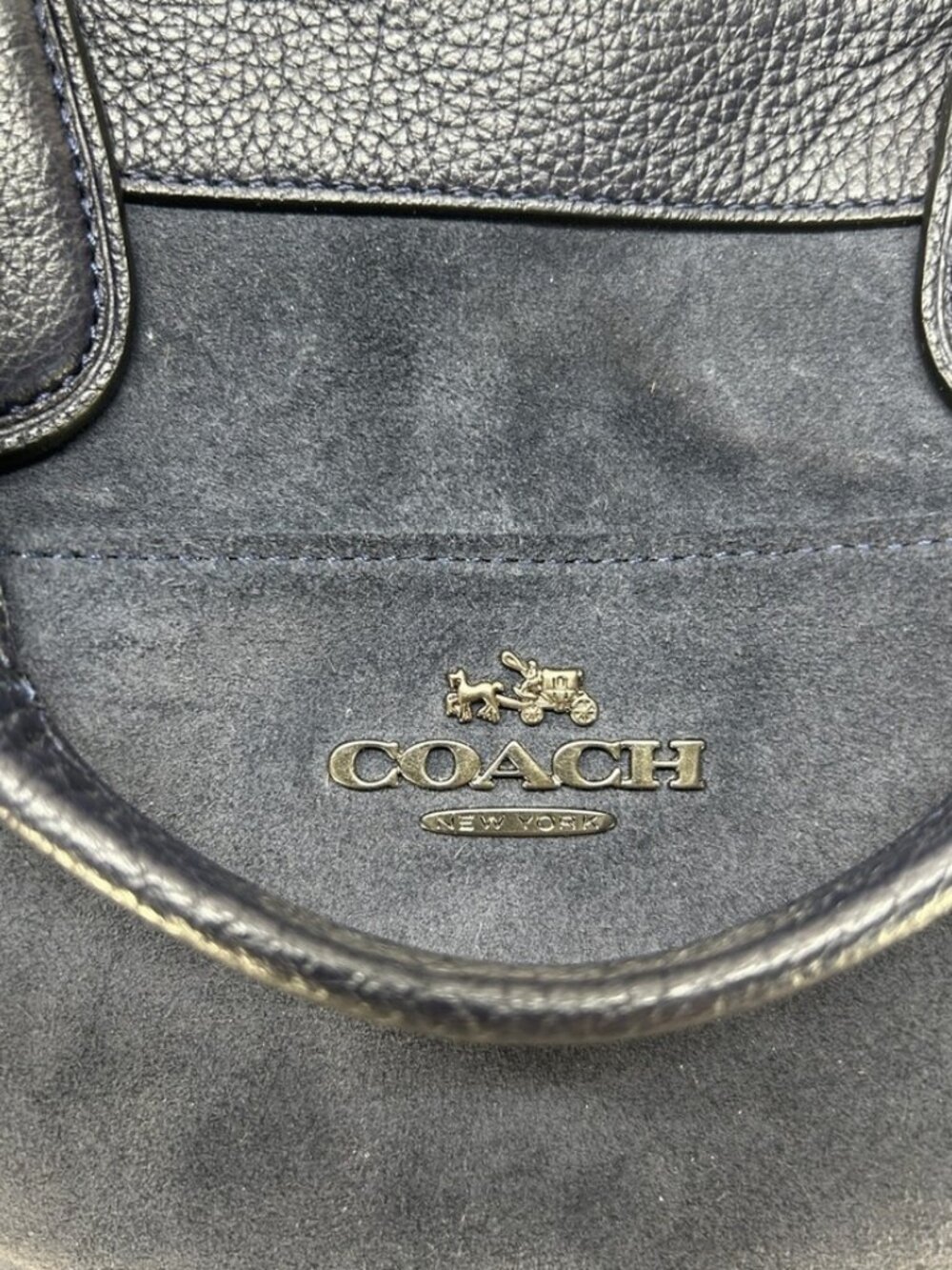 Coach Navy Suede Leather Mickie Tote Bag - Picture 6 of 7